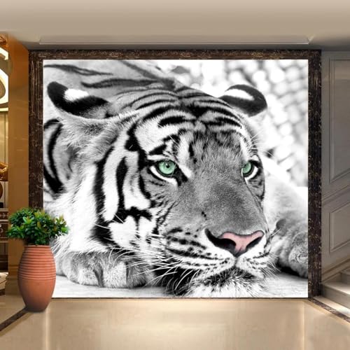 WEITAOSM 3D-Wandbild mit schwarz-weißem Tiger-Tiermotiv, geeignet für Wohnzimmer, Arbeitszimmer, Fernseher, Sofa, Hintergrundkunsttapete (selbstklebendes PVC) von WEITAOSM