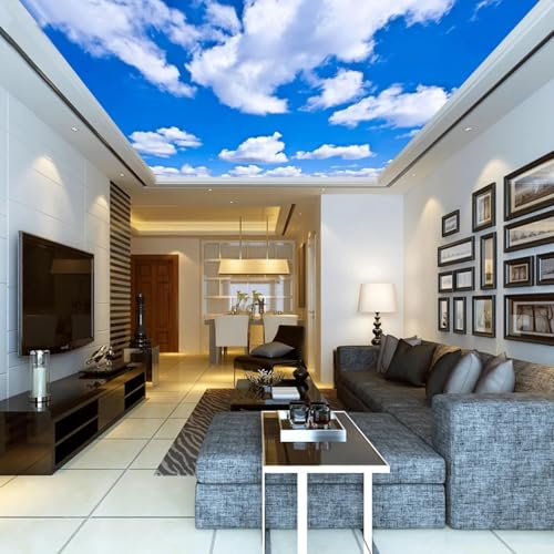 WEITAOSM 3D-Wandbilder mit blauem Himmel und weißen Wolken in natürlicher Landschaft, geeignet für Deckenkunstposter in Wohnzimmern, Restaurants und Hotels (selbstklebendes PVC) von WEITAOSM