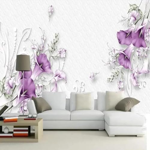 WEITAOSM 3D dreidimensionale handgemalte lila Blumenmuster Wandbild Wohnzimmer TV Sofa Schlafzimmer Hintergrund Wandkunst Tapete (selbstklebendes PVC) von WEITAOSM