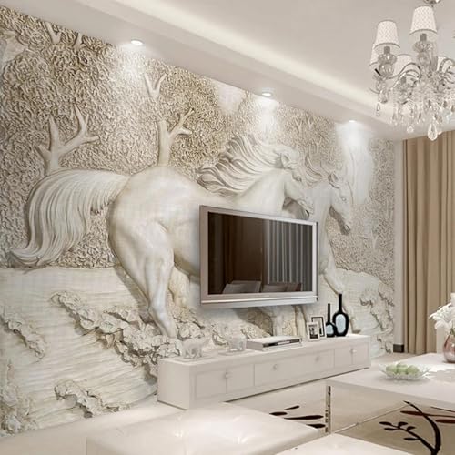 WEITAOSM 3D-geprägtes weißes Tierpferd-Foto-Wandbild, geeignet für Wohnzimmer, Fernseher, Sofa, Hintergrund, Kunsttapete (selbstklebendes PVC) von WEITAOSM