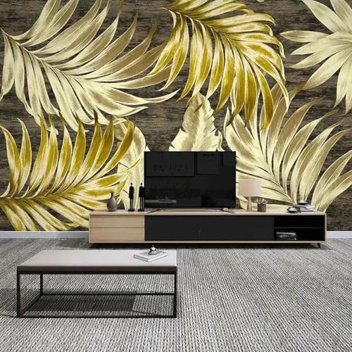 WEITAOSM 3D handgemalte tropische Pflanze goldenes Blatt Wandbild Wohnzimmer Schlafzimmer TV Sofa Hintergrund Wandkunst Tapete (selbstklebendes PVC) von WEITAOSM