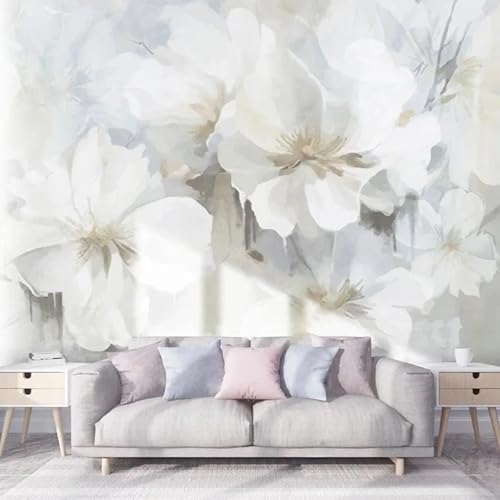 WEITAOSM 3D-handgemalte weiße Blumen Ölgemälde Wandbild Schlafzimmer Wohnzimmer TV Sofa Hintergrund Malerei abstrakte Kunst Tapete (selbstklebendes PVC) von WEITAOSM