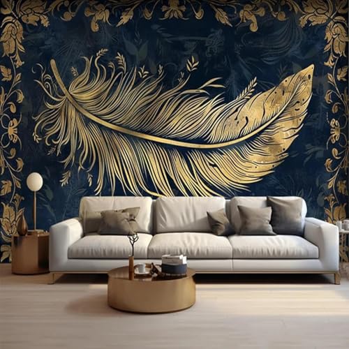 WEITAOSM Abstrakte goldene Feder-Wandbilder, geeignet für Schlafzimmer, Wohnzimmer, Fernseher, Sofa, Hintergrund, Wandkunsttapete (selbstklebendes PVC) von WEITAOSM