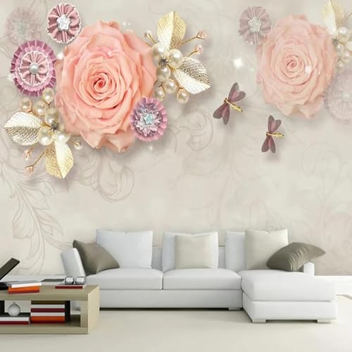 WEITAOSM Handbemalte 3D-Tapete mit Schmuckmotiven in Roségold im Vintage-Stil, für Wohnzimmer, Sofa, TV, Hintergrund (selbstklebendes PVC) von WEITAOSM