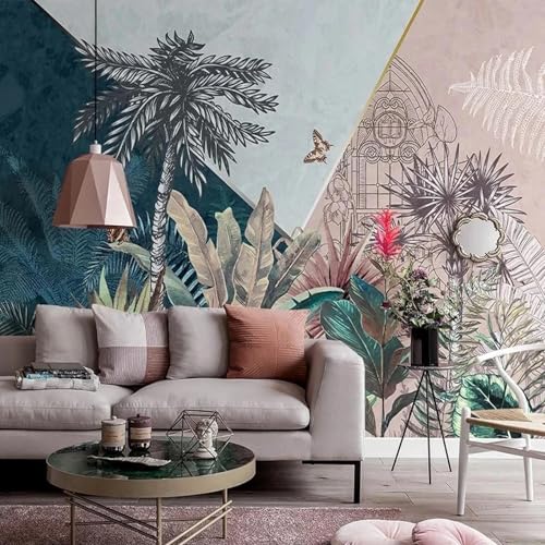 WEITAOSM Handgemalte tropische Pflanzen 3D geometrische Regenwald Palme Wandbild Wohnzimmer TV Sofa Hintergrund Kunst Tapete (selbstklebendes PVC) von WEITAOSM