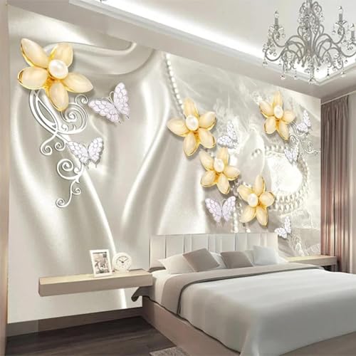 WEITAOSM Moderne 3D-Stereo-Tapete mit abstrakten Blumen und Schmetterlingen im europäischen Stil, Dekoration für Wohnzimmer, Schlafzimmer, Heimdekoration (selbstklebendes PVC) von WEITAOSM