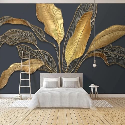 WEITAOSM Moderne 3D-Stereo-Tapete mit abstrakten Pflanzen und Blattgold, für Wohnzimmer, Fernseher, Sofa, Schlafzimmer, Hintergrund, Wandkunst (selbstklebendes PVC) von WEITAOSM