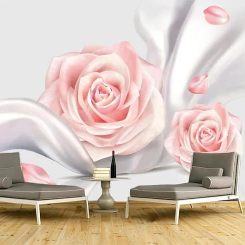 WEITAOSM Moderne 3D-Tapete mit rosa Rosen und Blumen, Kunst-Wandbild, Schlafzimmer, Wohnzimmer, TV-Wandbild, kreative Tapete (selbstklebendes PVC) von WEITAOSM