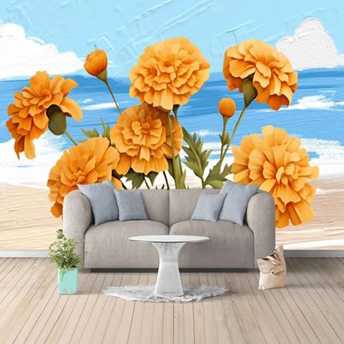 WEITAOSM Moderne handgemalte 3D-Relief-Tapete mit gelben Blumen, geeignet für Wohnzimmer, TV, Sofa, Hintergrundkunsttapete (selbstklebendes PVC) von WEITAOSM