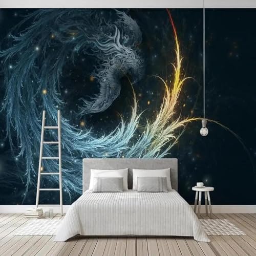 WEITAOSM Modernes, abstraktes, handgemaltes 3D-Wandbild mit Phönixfedern und Sternenhimmel, Wandbild für Wohnzimmer, Fernseher, Sofa, Schlafzimmer (selbstklebendes PVC) von WEITAOSM
