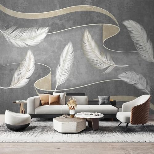 WEITAOSM Modernes 3D-Wandbild mit handgemalten Federn, abstrakten geometrischen Streifen, Kunst-Wandbild für Schlafzimmer, Wohnzimmer, Fernseher, Sofa (selbstklebendes PVC) von WEITAOSM