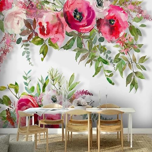 WEITAOSM Modernes 3D-Wandbild mit handgemalten rosa Blumen, für Wohnzimmer, Schlafzimmer, Arbeitszimmer, Heimdekoration, kreatives Kunst-Wandbild (selbstklebendes PVC) von WEITAOSM