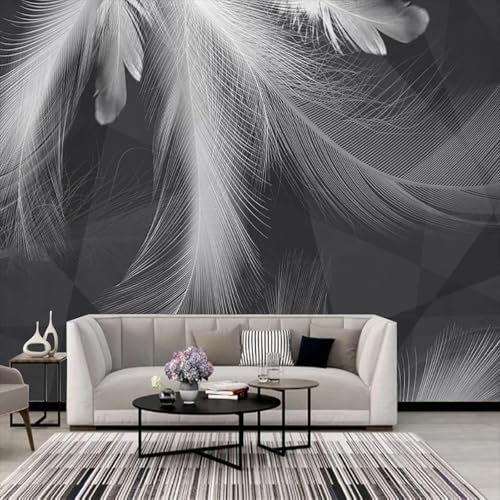 WEITAOSM Modernes 3D-Wandbild mit handgemalter abstrakter Kunst mit weißen Federn für Schlafzimmer, Arbeitszimmer, Wohnzimmer, Sofa (selbstklebendes PVC) von WEITAOSM