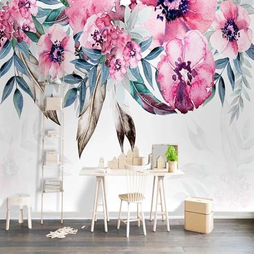 WEITAOSM Modernes 3D-Wandbild mit wunderschönen handgemalten Blumen und Blättern, für Wohnzimmer, Fernseher, Sofa, Schlafzimmer, Hintergrund, romantische Tapete (selbstklebendes PVC) von WEITAOSM