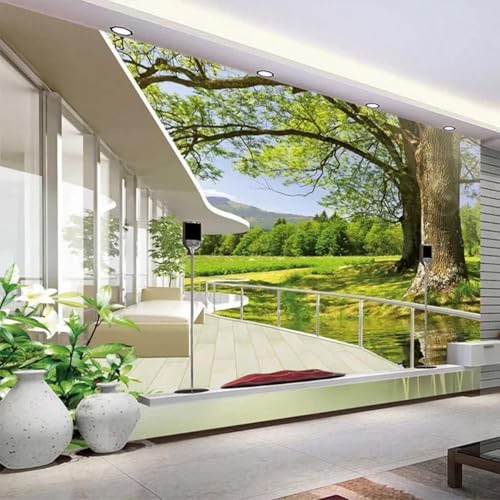 WEITAOSM Modernes Gebäude Balkon grüner Dschungel Rasen Naturlandschaft Tapete Arbeitszimmer Wohnzimmer Sofa Wandbild (selbstklebendes PVC) von WEITAOSM