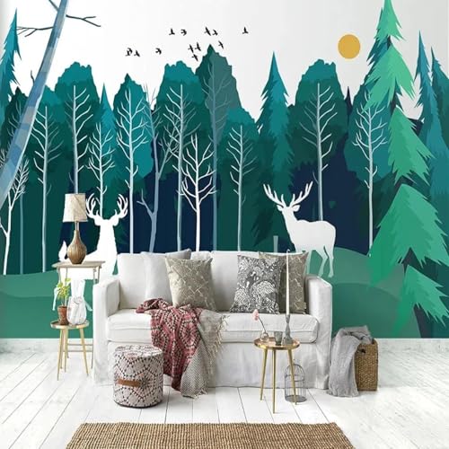 WEITAOSM Modernes handgemaltes 3D-Wandbild mit Dschungel-Elchvögeln und Sonne, für Wohnzimmer, Arbeitszimmer, Sofa, Kinderzimmer (selbstklebendes PVC) von WEITAOSM