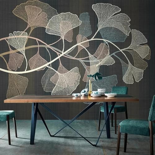 WEITAOSM Modernes handgemaltes 3D-Wandbild mit abstraktem Ginkgoblatt-Motiv für Wohnzimmer, Fernseher, Sofa, Schlafzimmer (selbstklebendes PVC) von WEITAOSM