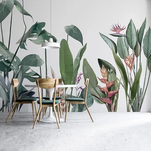 WEITAOSM Nordische handgemalte 3D-Kunstwandbilder mit grünen Blättern und Blumen tropischer Pflanzen für Wohnzimmer, Schlafzimmer, Arbeitszimmer und Sofa (selbstklebendes PVC) von WEITAOSM