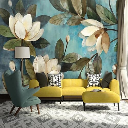 WEITAOSM Tiefe Textur 3D Weißer Lotus Retro-Stil Ölgemälde Tapete Studie Wohnzimmer Sofa Hintergrund Kunst Tapete (selbstklebendes PVC) von WEITAOSM