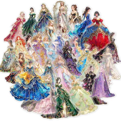 Holografische Aufkleber, 30pcs Transparente Scrapbooking Aufkleber, PET Aufkleber Scrapbooking, Hologramm Sticker Kinder, Geeignet für Sammelalben, Fotoalben, Tagebücher, Bastelarbeiten(Prinzessin) von WEITAPYT