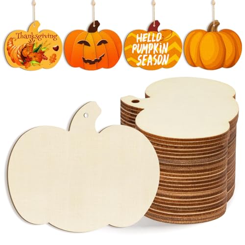Kürbis-Ornamente Aus Holz Zum Bemalen, 24pcs Kürbis-Holzausschnitte, Kurbis Holz Ornamente, 3.5 X 3 Inches, Geeignet für Halloween, Erntehandwerk, Hängende Herbstdekoration(A) von WEITAPYT