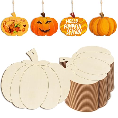 Kürbis-Ornamente Aus Holz Zum Bemalen, 24pcs Kürbis-Holzausschnitte, Kurbis Holz Ornamente, 3.5 X 3 Inches, Geeignet für Halloween, Erntehandwerk, Hängende Herbstdekoration(B) von WEITAPYT