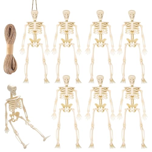 WEITAPYT 8 PCS Mini Skelett Deko, Skelett Deko, Mit 5M Hanfseil Skeletts Miniatur, Halloween Dekos Minis Skeletts, Geeignet für Halloween-Partydekorationen und Spukhaus-Requisiten WEITAPYT 8 PCS Mini Skelett Deko, Skelett Deko, Mit 5M Hanfseil Skeletts Miniatur, Halloween Dekos Minis Skeletts, Geeignet für Halloween-Partydekorationen und Spukhaus-Requisiten von WEITAPYT