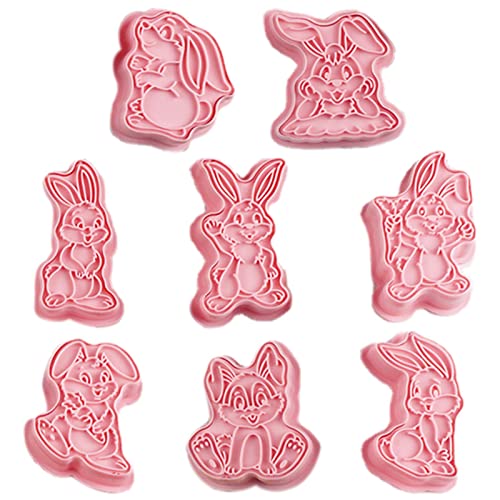 Stempel-Ausstecher - 3D-Keksstempel in Lebensmittelqualität Hase,8-teiliges Antihaft-Backzubehör für Weihnachten, Ostern, Party, Kaninchen-Keksform-Set, Kaninchen-Cartoon-Keks-Stempel Weiting von WEITING