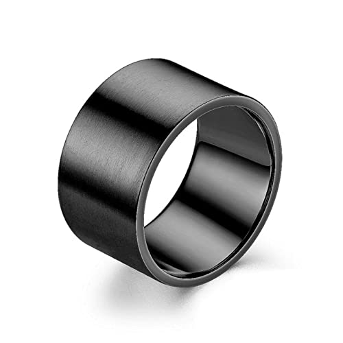 WEITING 12 mm großer Titanstahl-Ring für Herren, Goldfarbe, Silberfarben, Edelstahlring, männlicher Schmuck, 11, schwarze Farbe von WEITING