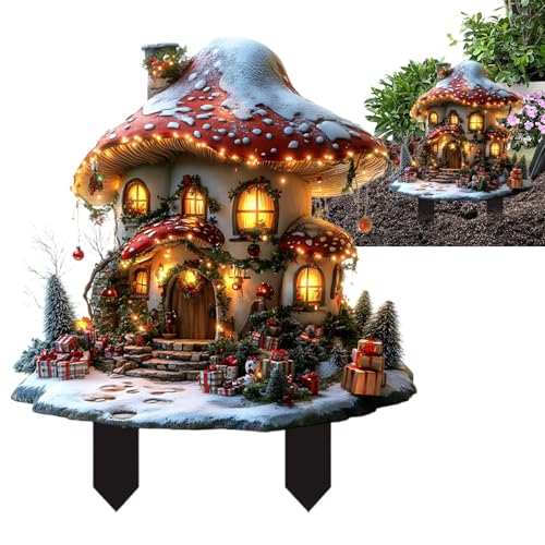 WEITING Dekorative Gartenstäbe | Pflanzendeko Garten Acryl Stäbe,2D Flaches Schnee Haus Schild für Wohnhausstil Gartenweg Vorgarten Terrasse Hinterhof von WEITING