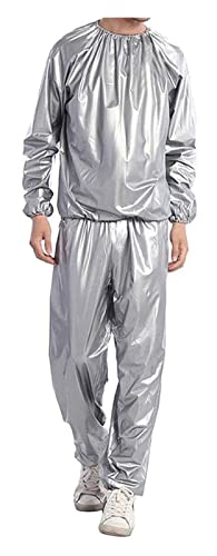 WEITING Herren Casual Anzüge PVC Fitness Kleidung Sport Schwitzen Sauna Kleidung Abnehmen Anzug Jacke Hosen Männer Saunaanzug (Color : Silver, Size : XL) von WEITING