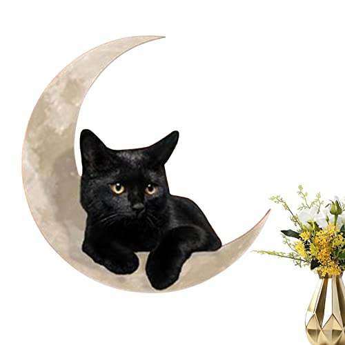 WEITING Metallschild Black Cat Moon - Wandkunst aus Metall, Katze | Wandkunst der schwarzen Katze, 11,8 Zoll, Dekoration der Wand des Mondes aus Metall, Skulptur der Wand von WEITING