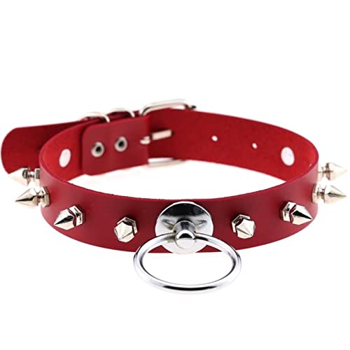 WEITING Rotes Leder-Halsband mit Spikes, Punk-Halsband für Damen und Herren, Nieten, Gothic-Schmuck, Metall, Gothic-Emo-Zubehör, P018 rot von WEITING