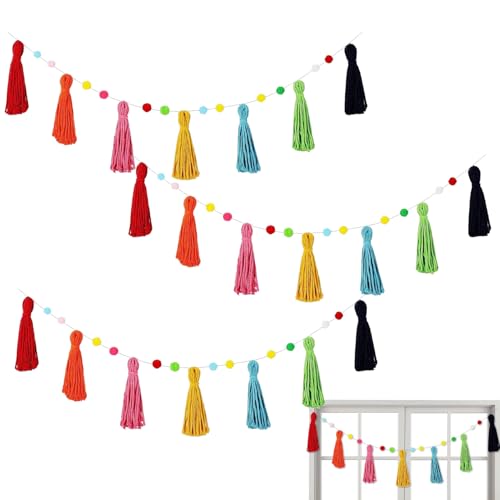weiting Boho Quasten Girlande,3 Stück Bunte Boho Band Girlande,Saisondeko Für Kindergarten Krippe Grundschule Bibliothek - Wand Tür Schule Bibliothek von WEITING