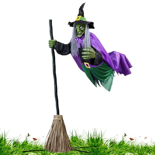 weiting Fliegende Hexe Halloween Dekoration Für Draußen, Gruselige Fliegende Hexe Halloween-Dekorationen für den Garten, Gruselige Deko Für Innen Außen Haus Terrasse Garten von WEITING