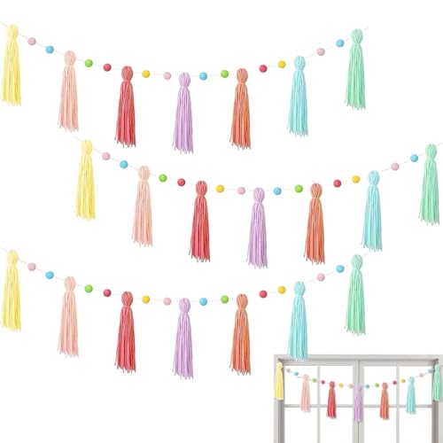 weiting Fransengirlande | 3 Stück Bunte Boho Band Girlande - Saisonaler Schmuck für Decke Kindergarten Tür Bibliothek - Klassenbibliothek Grundschule von WEITING