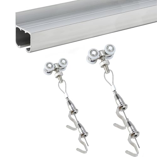 Bildgestützte Stange-System, Bilderaufhängesystem-Set, Aluminiumschienen, Stahlkabel, Haken, 11er-Pack, mehrere Größen(5.5ft(168cm) rail,4.9'/1.5m Cord) von WEITINGKKK