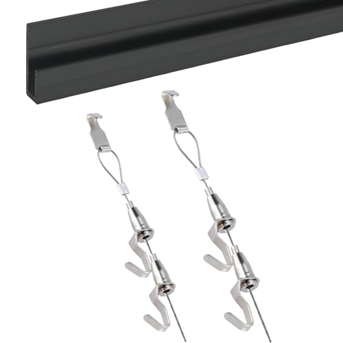 Bildgestützte Stange-System, Wandmontiertes Kunstaufhängeset in Schwarz, mehrere Größen, mit Stahlkabeln und Haken for Gemälde(78in(198.1cm) track) von WEITINGKKK