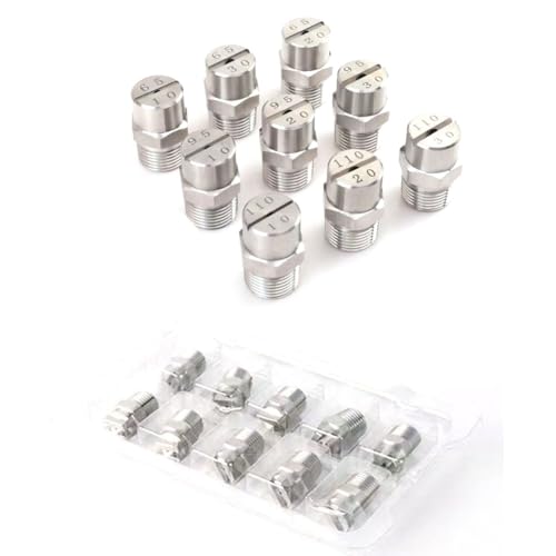 Düsen Spitze, Flache Fächersprühdüse, 1/8 1/4 Zoll, 65 – 110 Grad, Edelstahl 304, 5 Stück, mehrere Größen(1/4 External Thread 12.5mm (Bore Diameter 2.4mm),80°) von WEITINGKKK