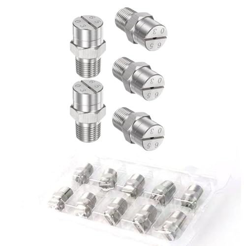 Düsen Spitze, Flachstrahldüse, 1/8 & 1/4 BSPT Außengewinde, 304 Edelstahl, 65-110 Grad, 5 Stück(1/4 External Thread 12.5mm (Bore Diameter 3.6mm),110°) von WEITINGKKK