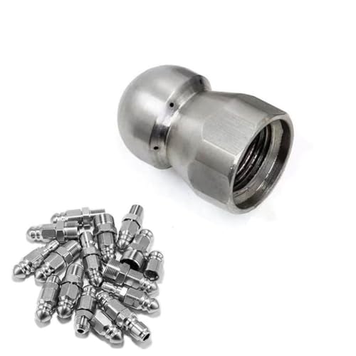 Düsen Spitze, Kanalisationsdüsen-Set aus Edelstahl, 1 vorderes Loch mit 3 oder 6 hinteren Löchern, mehrere Packungsgrößen(1 Hole in Front/6 Holes in Back Internal Thread 1/4,1pc) von WEITINGKKK