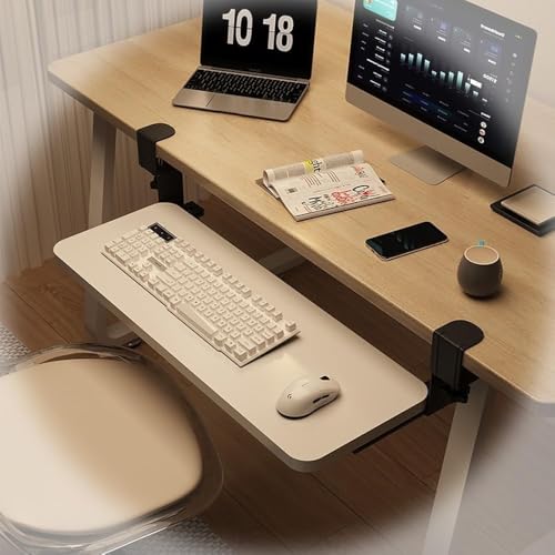 Erweiterungsfach für den Tisch, Ausziehbare Tastaturablage unter dem Schreibtisch, Tastaturplattform ohne Bohren, verschiebbare Computertastaturschublade, ergonomische Schreibtischverlängerung(White,5 von WEITINGKKK