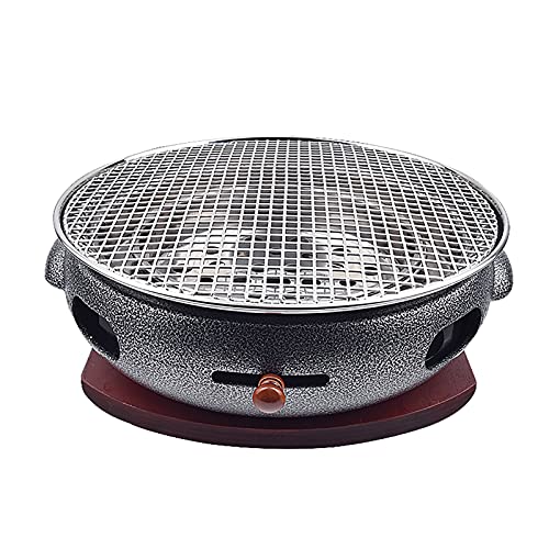 Tragbarer BBQ-Grill, Holzkohlegrill aus Gusseisen, rauchfreier Grill mit Holztablett, mehrfarbig, 32 cm x 10,5 cm, for Camping-Picknick(A) von WEITINGKKK