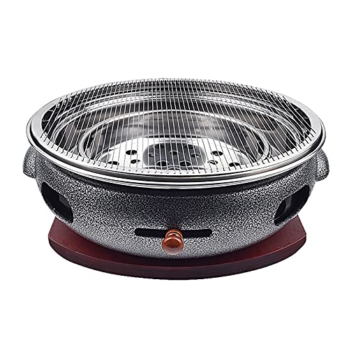 Tragbarer BBQ-Grill, Holzkohlegrill aus Gusseisen, rauchfreier Grill mit Holztablett, mehrfarbig, 32 cm x 10,5 cm, for Camping-Picknick(D) von WEITINGKKK