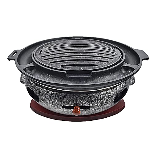 Tragbarer BBQ-Grill, Holzkohlegrill aus Gusseisen, rauchfreier Grill mit Holztablett, mehrfarbig, 32 cm x 10,5 cm, for Camping-Picknick(L) von WEITINGKKK