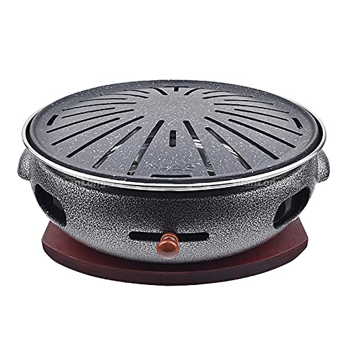 Tragbarer BBQ-Grill, Holzkohlegrill aus Gusseisen, rauchfreier Grill mit Holztablett, mehrfarbig, 32 cm x 10,5 cm, for Camping-Picknick(N) von WEITINGKKK