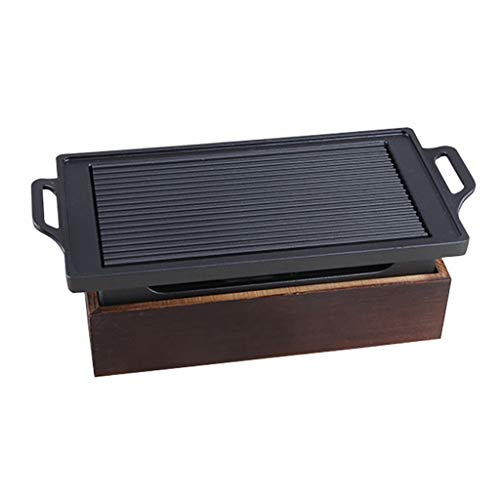 Tragbarer BBQ-Grill, Koreanischer BBQ-Grill, Aluminiumlegierung, Maifan-Steinplatte, Holzsockel, mehrere Größen(35cm*21cm) von WEITINGKKK