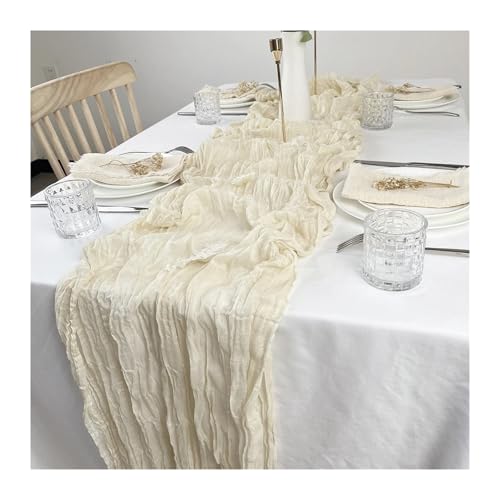 WEITINGKKK Cheesecloth Tischläufer, Gaze-Tischdecke, 4er-Pack, mehrere Größen, Mehrfarbig, Polyester(Beige,90X400cm) von WEITINGKKK