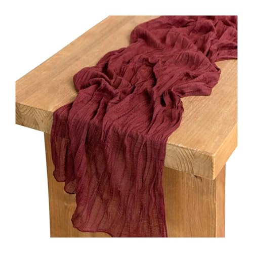 WEITINGKKK Cheesecloth Tischläufer, Gaze-Tischdecke, 4er-Pack, mehrere Größen, Mehrfarbig, Polyester(Dark Red,90X400cm) von WEITINGKKK