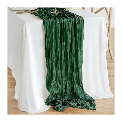 WEITINGKKK Cheesecloth Tischläufer, Gaze-Tischdecke, 4er-Pack, mehrere Größen, Mehrfarbig, Polyester(Deep Green,90X400cm) von WEITINGKKK